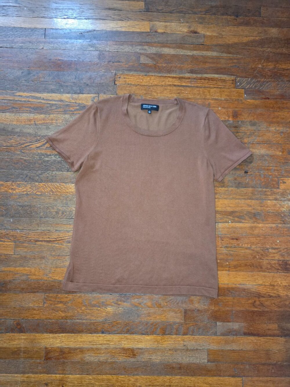 Jones New York Chocolate Brown Silk Blend Short Sleeve Sweater Tee